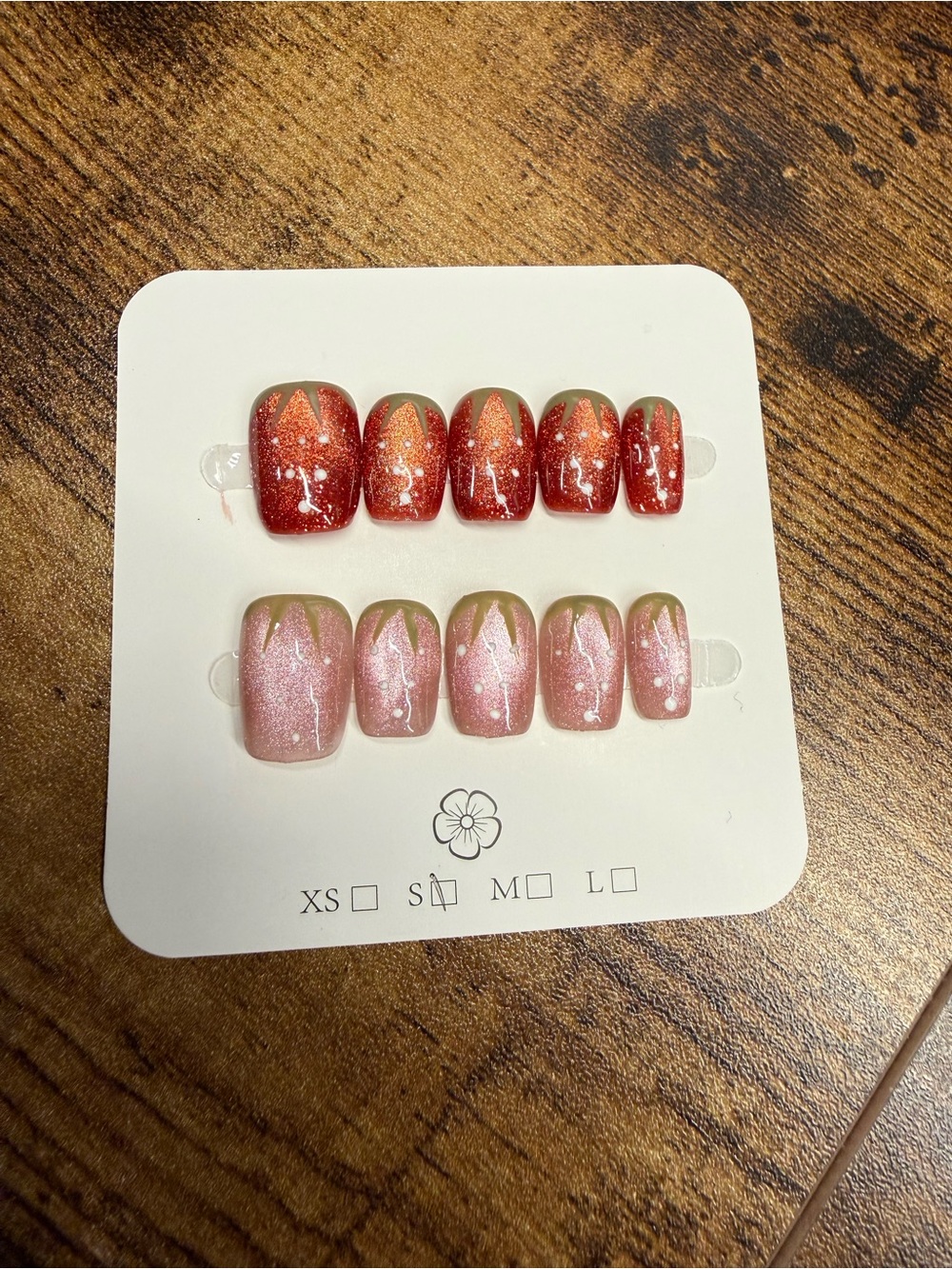 Strawberry Pink & Red Press-On Nails — Small